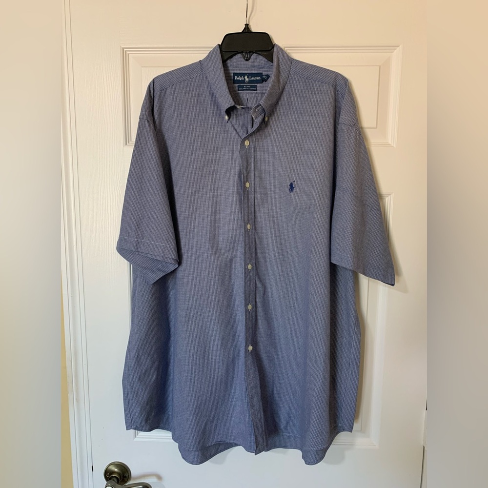 Ralph Lauren Blake Men's Navy Checkered Cotton Short Sleeve Shirt XXL‎ Casual